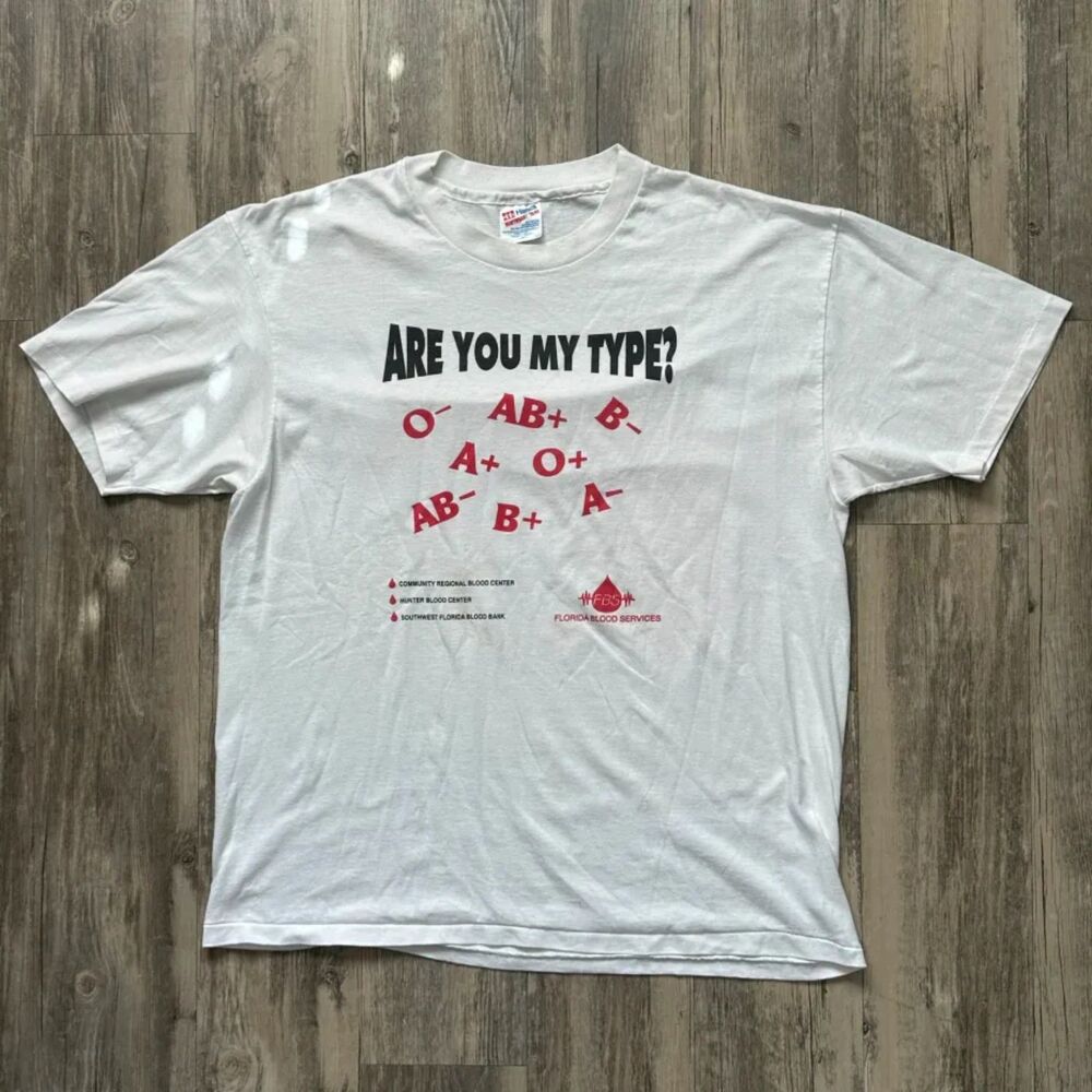 Vintage 90s Are You My Type? Blood Type T Shirt Size XL